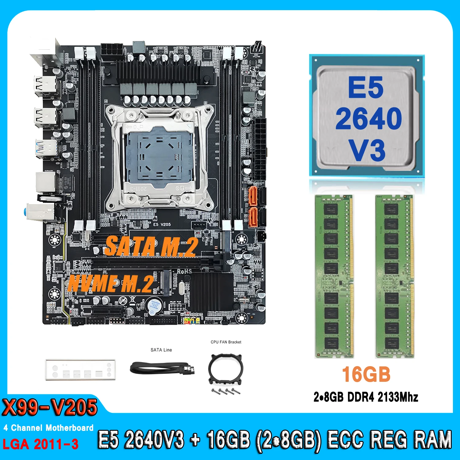 

X99 Motherboard kit with Intel Xeon E5 2640 V3 CPU DDR4 16GB (2*8GB) 2133MHz Four Channel RAM Set E5 2640V3 Computer Motherboard