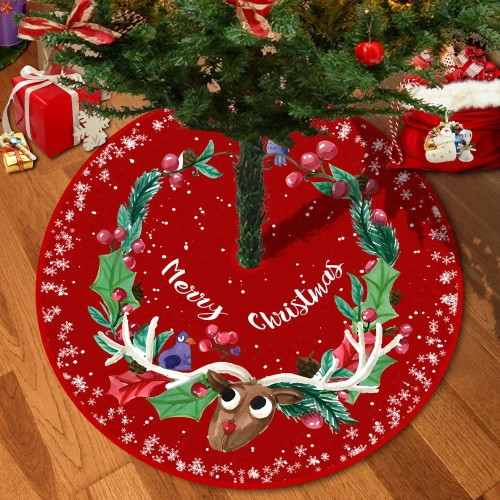 Falda para árbol de Navidad roja grande, cubierta para pie de árbol de Navidad, cabaña para árbol de Navidad con copos de nieve de Papá Noel, alfombra, base, suministros de decoración