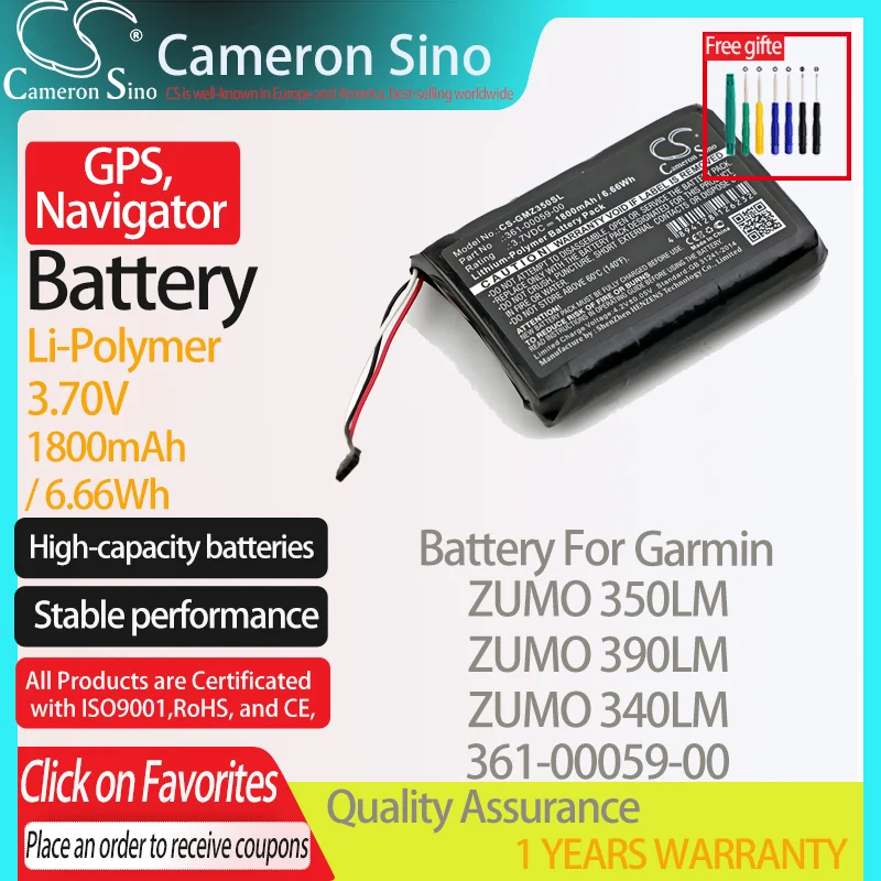 Batteria Cameronsino Per Garmin Zumo 350Lm Zumo 390Lm Zumo 340Lm Per Garmin 361-00059-00 Gps, Batteria Navigatore 1800Mah 3.70V