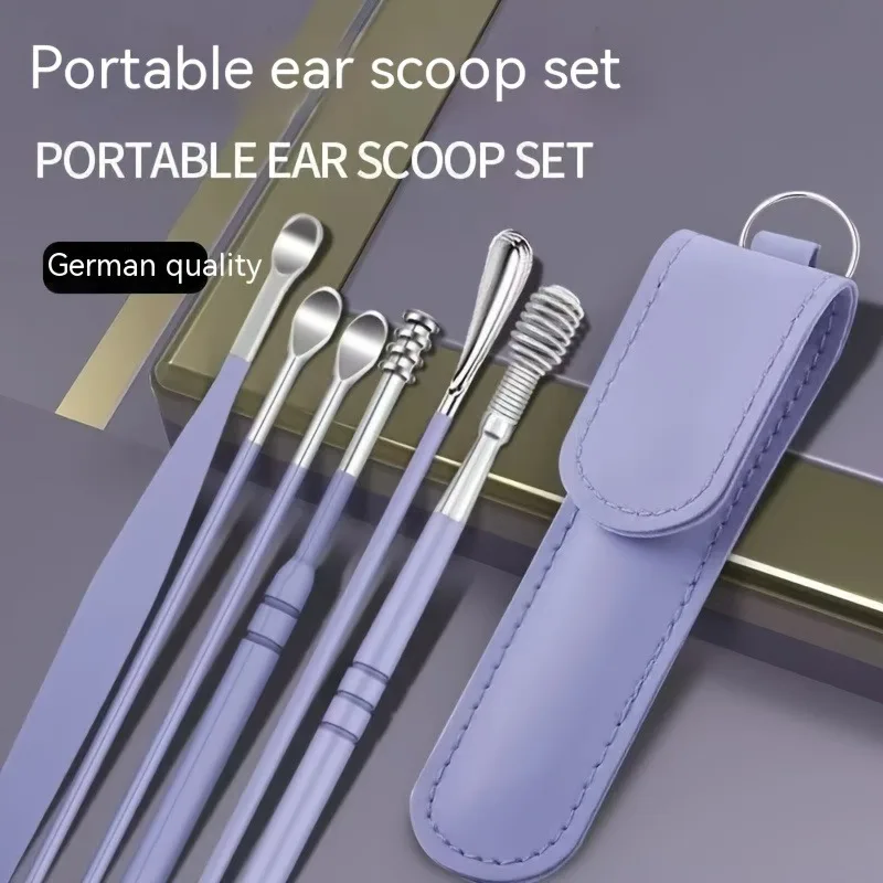 New 6Pcs/set Ear Cleaner Wax Pickers Earpick Wax Remover Curette Ear Pick Cleaner Kit Spoon Care Ear Clean Tools Stainless Steel 4