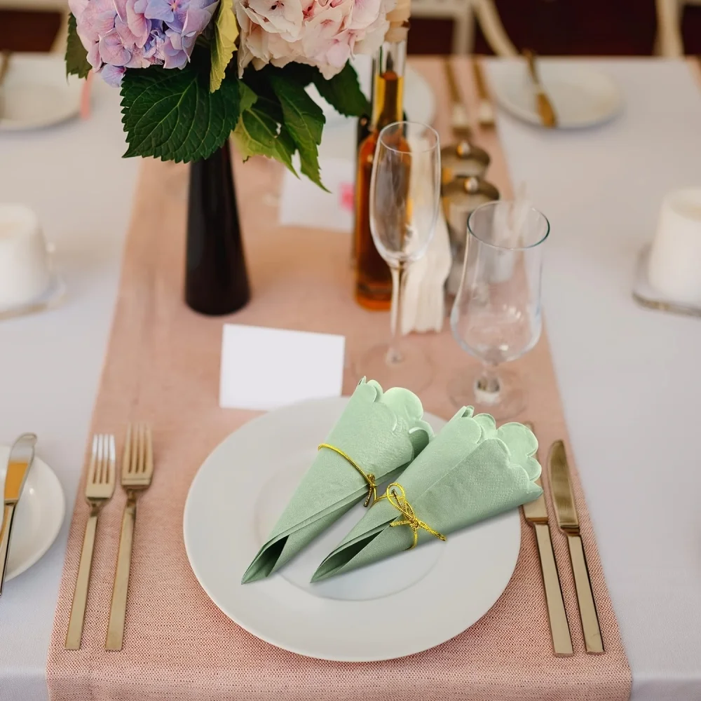 Description Picture 5 of item25/50/100pc Scalloped Sage Cocktail Napkins Disposable Paper Tissue Party Napkins Beverage Towels for Wedding Birthday Christmas