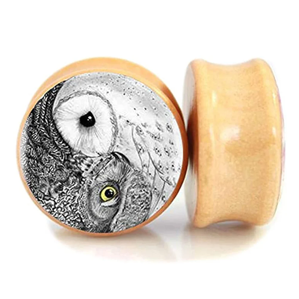 WKOUD Owl Wood Ear Gauges Plugs and Tunnels 8mm20mm Ear Stretcher