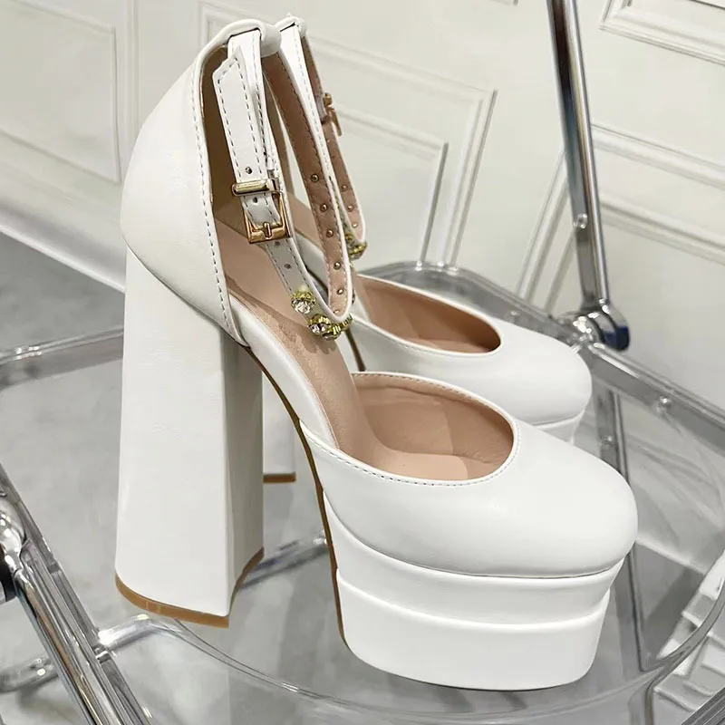 Zapatos de tacón alto y grueso con plataforma para mujer, sandalias de Stripper para fiesta, calzado Sexy para Club nocturno, 2024