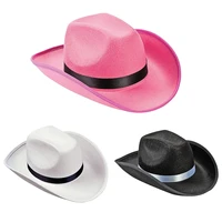 Retro Solid Color Felt Cowgirl Hat with Anti-slip Band Western Hat Sun Protect 3