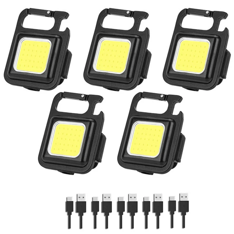 

5Pcs Aluminum Alloy Keychain Flashlight 800Lumens Bright COB Mini Flashlight Keychain Set Rechargeable Pocket Light With 3 Modes