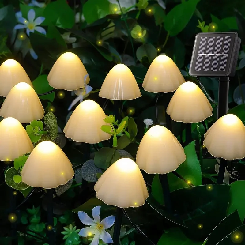 LED Solar Mushroom Lights String Set Of 10/20Pcs 8 Modes Lawn Fairy Lights Outdoor Garden Patio Path Landscape Decoration Lamps