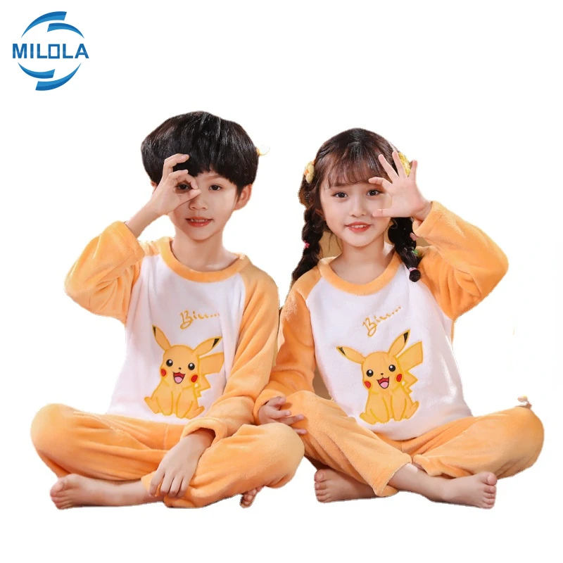 Conjunto de pijama de lana gruesa y cálida para niños y niñas, ropa de dormir manga larga, traje de Pokemon, conjuntos pijama de franela de invierno| | - AliExpress