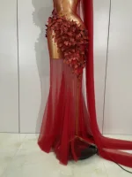 Sexy One Shoulder Shiny 3D Floral Mesh Transparent Maxi Dress 2025 Evening Party Birthday Wedding NightClub Bar Stage Costumes - Image 6