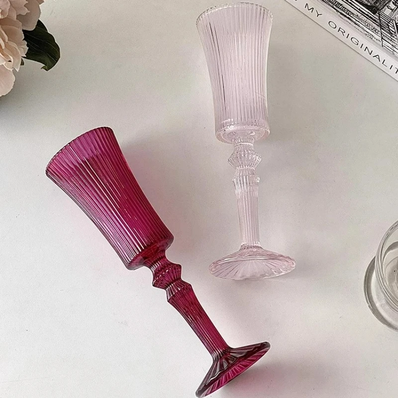 Creative Champagne Glass Goblet French Medieval Goblets Simple Vertical Striped Glasses Wine Cups Red Wine Juice Glass For Party