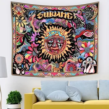 Tarot psychédélique Trippy Sublime soleil tapisserie tenture murale Hippie tapisseries champignon tapisserie esthétique chambre décor à la maison 1