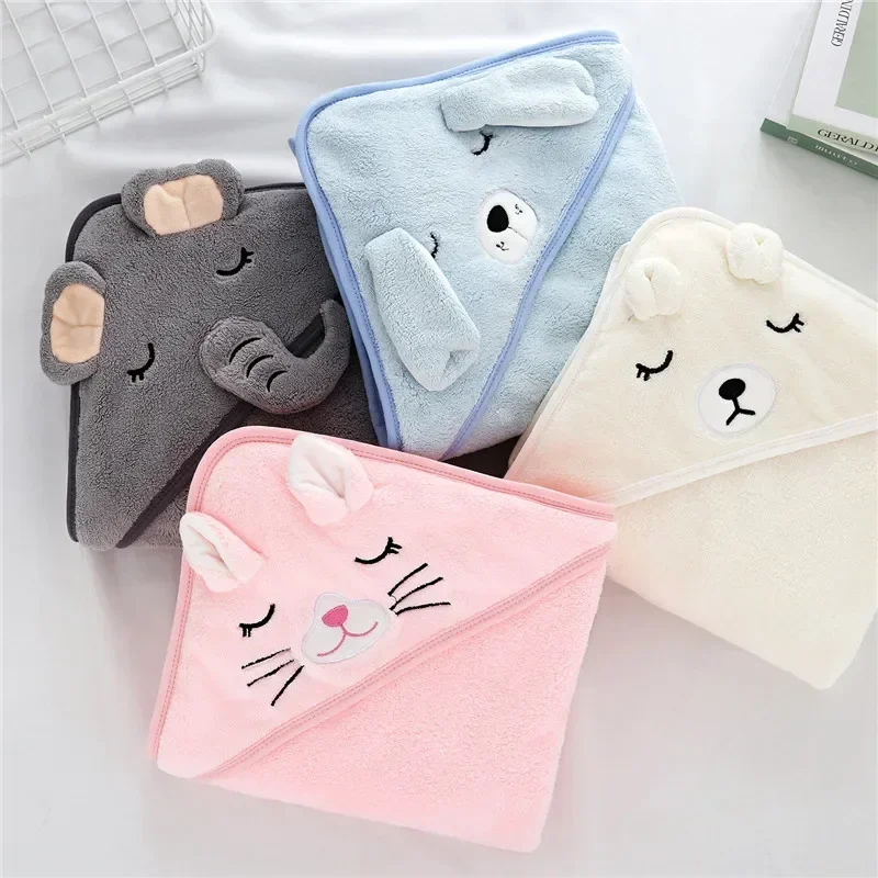 Baby Bathrobe Infant Bath Towel Boy Girl Blankets Swaddle with Hood Cartoon Coral Fleece Towel Blanket Newborn Kids Bedding - 3