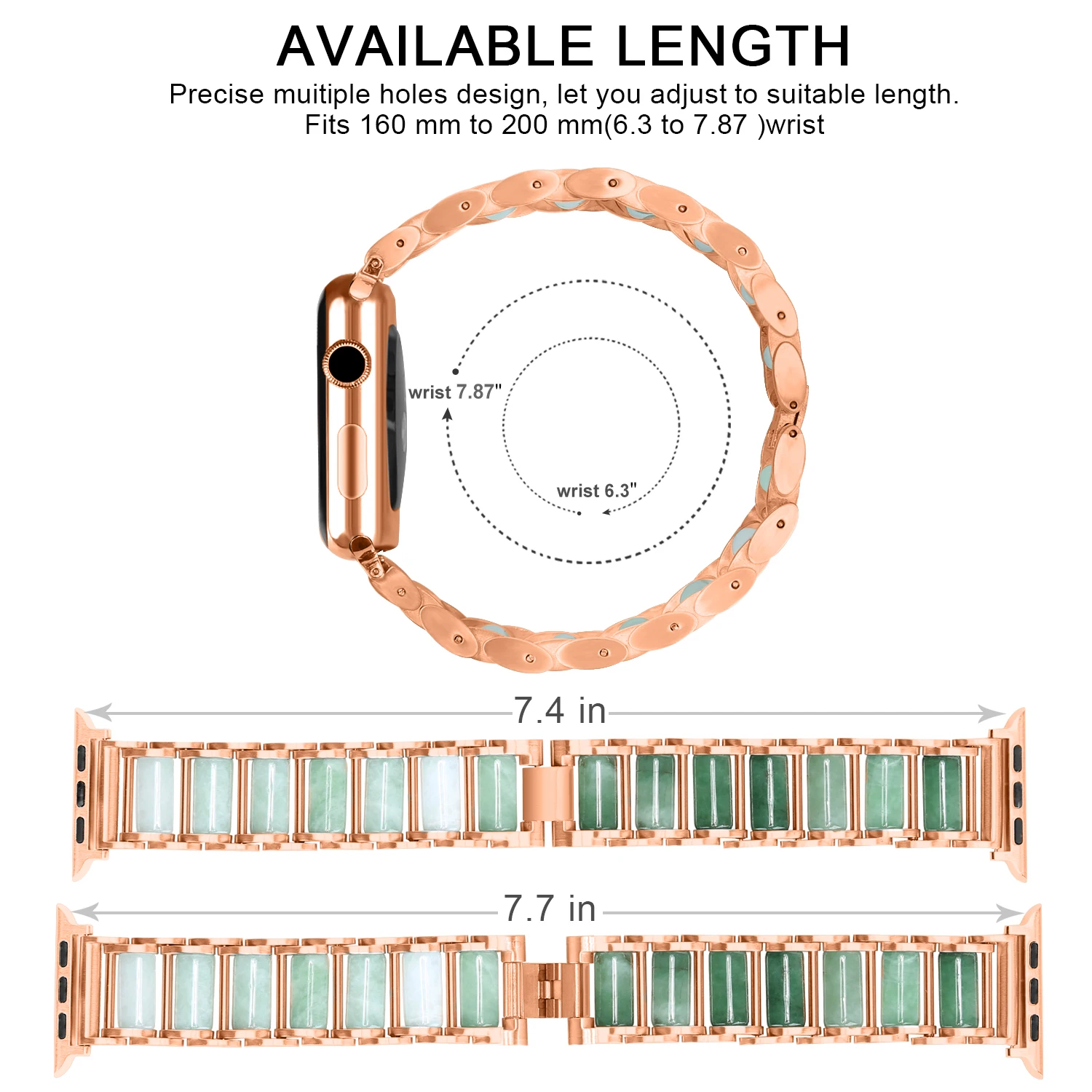 Metal+Jade jewelry strap for Apple watch 49mm 45mm 41mm 44mm 42mm 40mm 38mm Replacement strap for iwatch Ultra 8 7 6 5 4 SE band