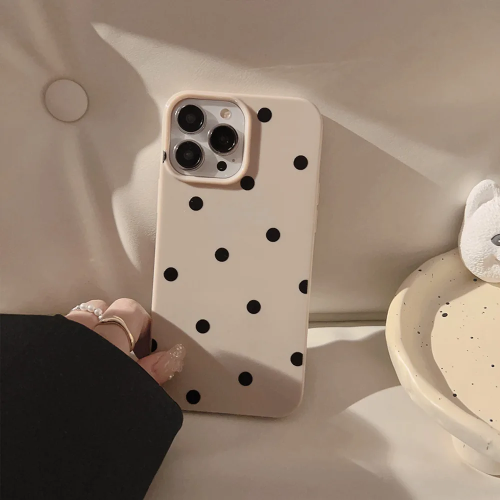 Korean INS Polka Dot Print Khaki Soft Shockproof Phone Case Cover