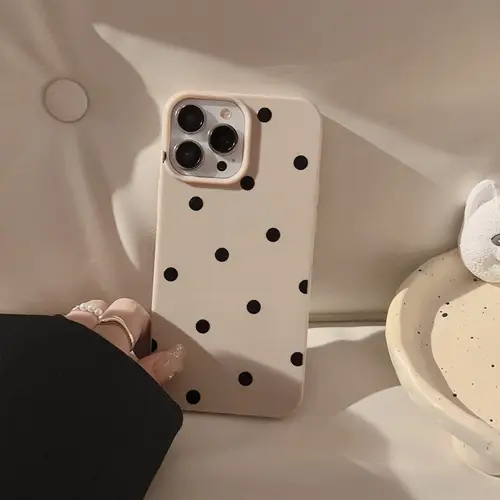 New Korean INS Polka Dot Print Khaki Soft Phone Case For iPhone 16 15 14 13 12 11 X XS XR Pro Max Plus Shockproof Bumper Cover - Image 2