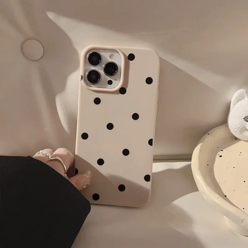 New Korean INS Polka Dot Print Khaki Soft Phone Case For iPhone 16 15 14 13 12 11 X XS XR Pro Max Plus Shockproof Bumper Cover - Image 2