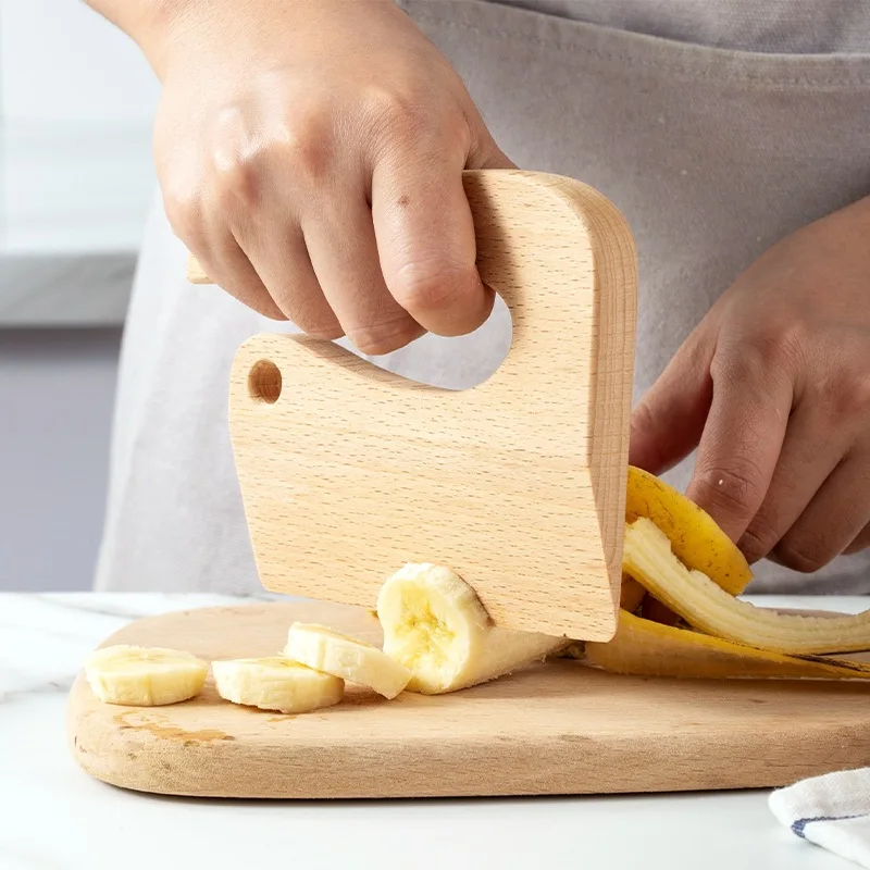 Cuchillo de madera seguro para niños, cuchillo Montessori para utensilios  para niños, cortador de frutas y verduras para niños pequeños, picador de  madera de fresno -  México