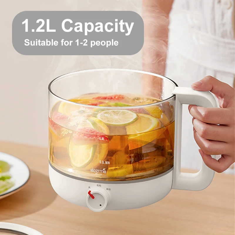 DEM-DG06 Multifunctional Electric Pot 1.2L Portable Electric Rice Cooker With Steamer HighQuality Glass Home Kitchen Appliance 3