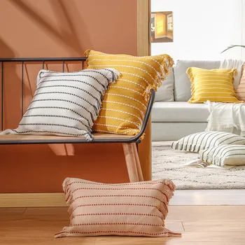 Modern Nordic Mustard Black White Stripe Boho Cushion Cover 30x50cm 45x45cm 50x50cm Throw Pillow Case Home Decor 1