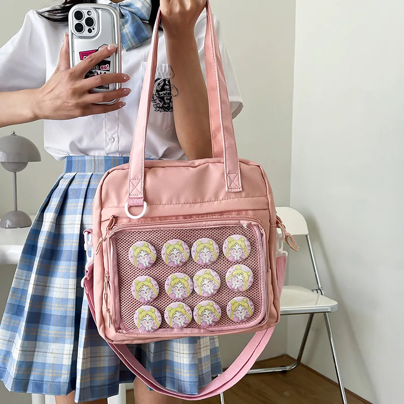 Japanese Transparent Totes for Women 2026 Fashion Trendy Versatile Ita Bag Candy Color High-capacity Canvas Crossbody Bags - 3