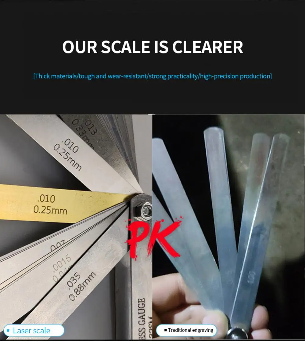 Description Picture 6 of item32/20/17 Blades Metric Feeler Gauge High Precision 0.04-0.88 Thickness Gages Gap Filler Feeler Gauges Woodworking Measuring Tool