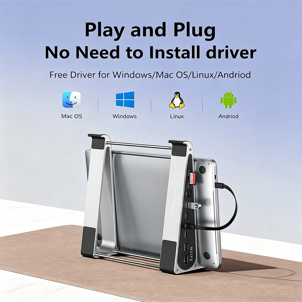 KEBIDUMEI 노트북 브래킷 USB 3.0 허브 7 in 1 USB C 도킹 스테이션 PD 100W 4K 60Hz 기가비트 이더넷 노트북 스탠드 액세서리
