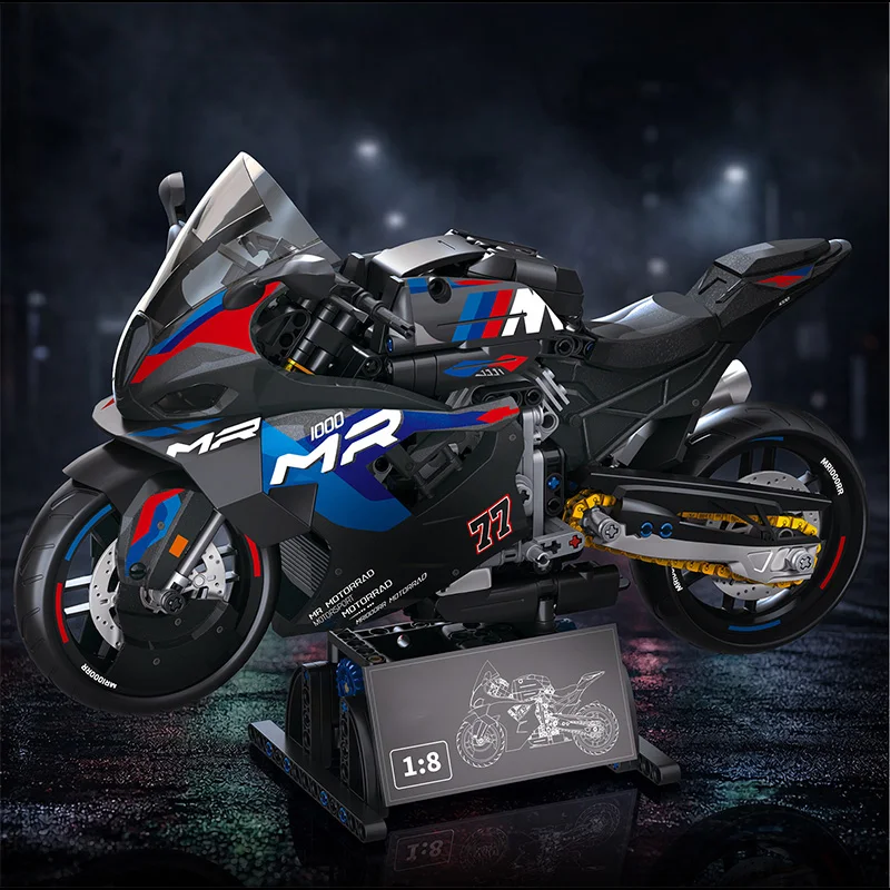 1:8 Motorrad-Baustein-Spielzeugmodell, Mechanisches Motorrad-Montagemodell, Rennmotorrad-Mechanikset-Modell, Weihnachts- und Geburtstagsgeschenk
