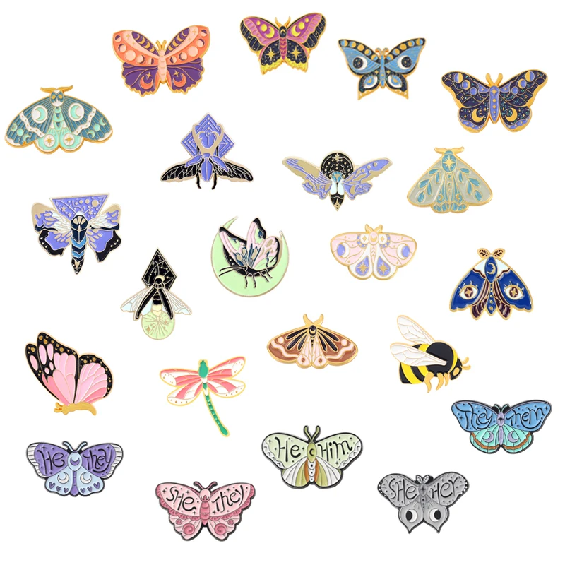 

Beautiful Insect Series Hard Enamel Pin Cute Moth Butterfly Badges Metal Brooches Clothes Button Lapel Pins Jewelry Gifts
