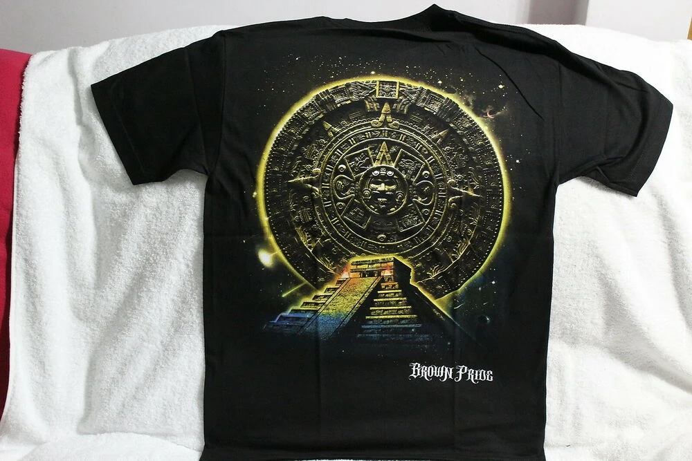 AZTEC CALENDAR SUN STONE MAYAN PYRAMID MEXICO BROWN PRIDE T-SHIRT |