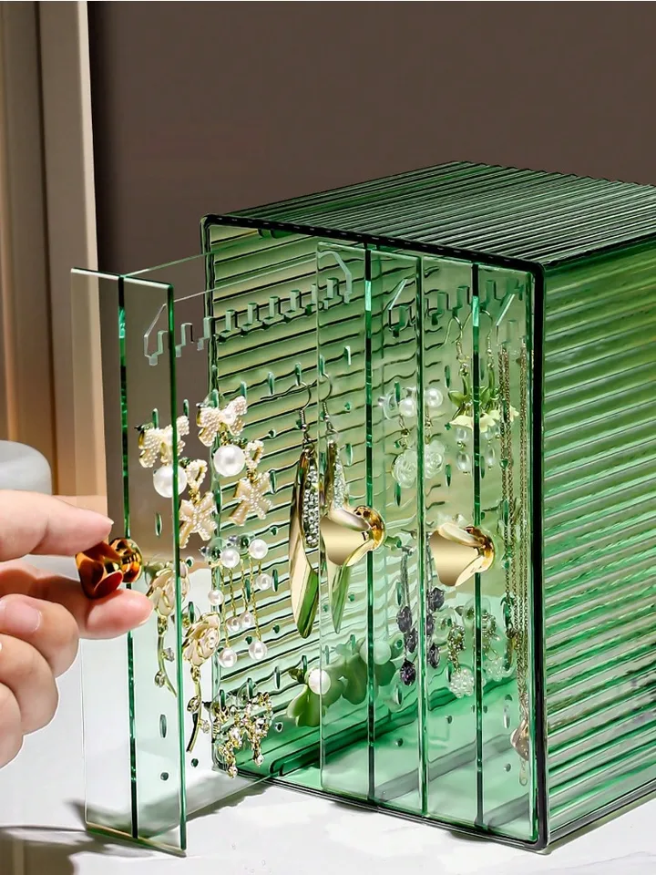 YUFONG Scatola portaoggetti per orecchini, in acrilico, con 5 cassetti, trasparente, espositore per gioielli con 120 piccoli scomparti, scatole regalo per donne e ragazze (beige