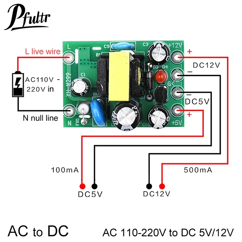 Mini AC-DC Converter AC110V 220V To DC 12V 0.2A+5V Module Board ...