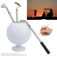 Mini Desktop Golf Ball Pen Holder with 3 Golf Cue Pens Plastic Golfer Souvenir Set Gift 1