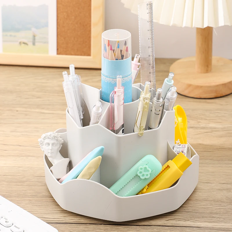 Large Capacity Plastic Rotating Pen Holder Storage Box Office Student Desktop Stationery Storage
