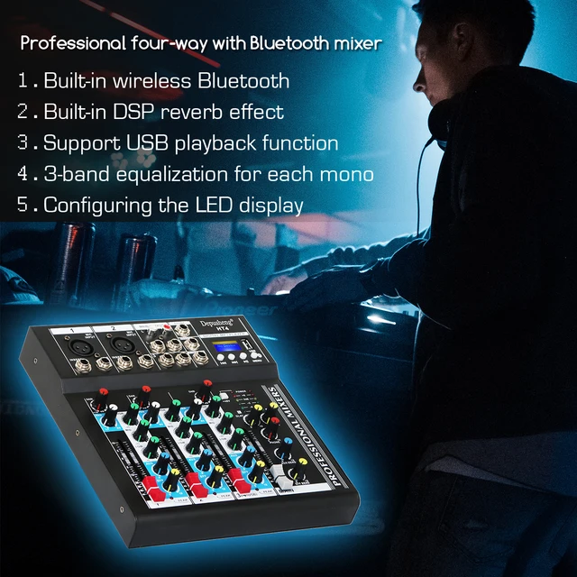 Depusheng-HT4 Sound Board avec USB pour l'enregistrement en studio, centre  commercial, 4 canaux, console DJ numérique portable professionnelle -  AliExpress