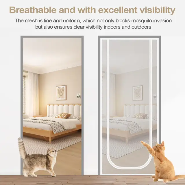 Cat Screen For Doorway Mesh Cat Door With Double Zipper Closure Escape Proof Screen Gate To Keep Pets In For Bedroom Kitchen 4
