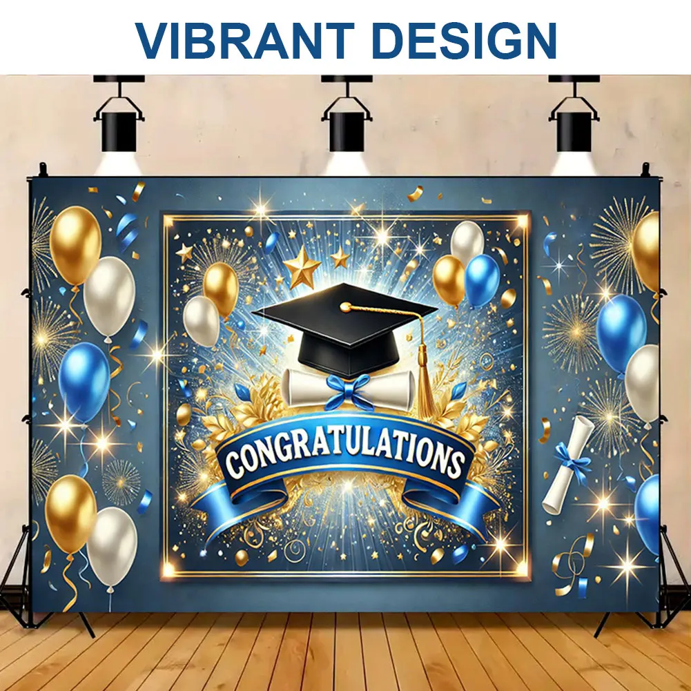 Congrats Grad Photography Background Cloth Photocall Backdrop Colorful Photo Banner for Graduation Ceremony Party Decor