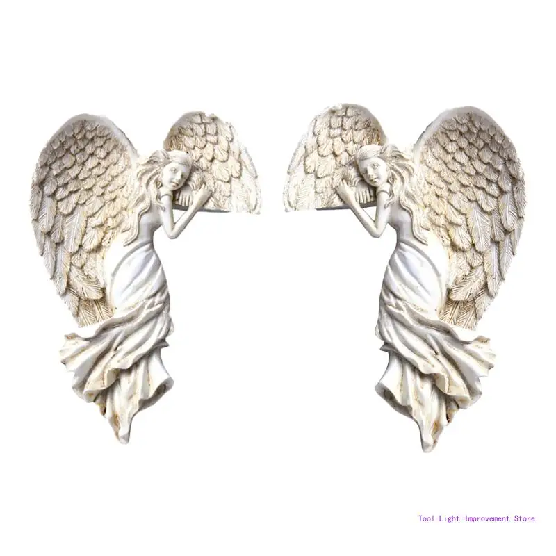 

C63E Door Frame Angel Statue 2pcs Left Right Corner Angel Figurine Ornament for Home Living Room Bedroom Office Decor Crafts