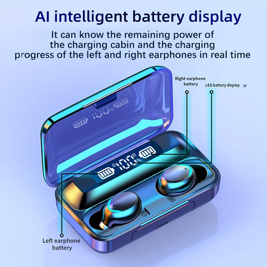 Wireless Headphones Bluetooth Earpods Sports Stereo Noise Canceling  Headphone Microphone Speaker with LED light headphones 2