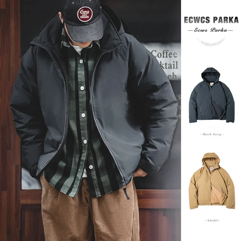 Maden Hooded Down Jacket For Men Winter Thickened Matte Glossy Fabric Parka Outdoor Warm Coat Versatile Outerwear Black Jacket