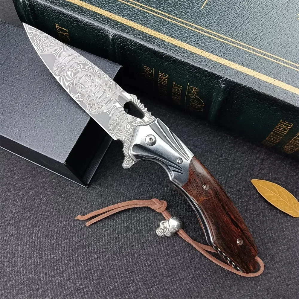 

Складной карманный нож из дамасской стали, ручка из палисандра, тактические инструменты для повседневного использования, для походов и охоты