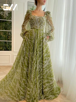 Green Glitter Pearl Evening Dress