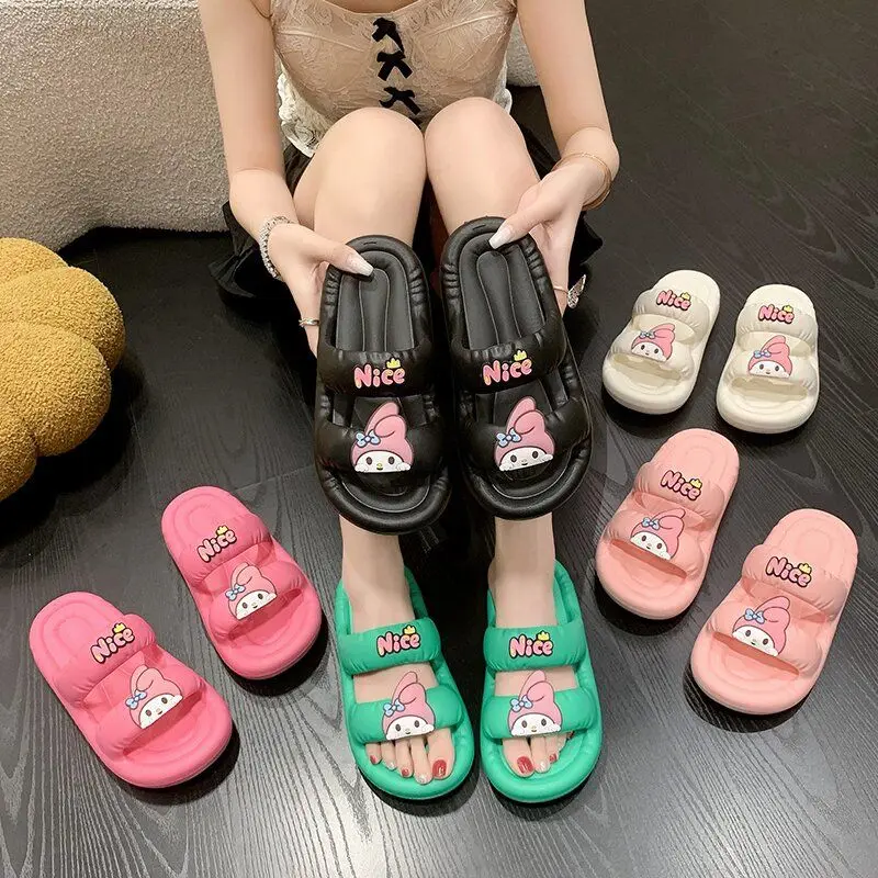 

Kawaii Sanrio Summer New Hello Kitty My Melody Bow Sandals Cartoon Fashion Cute Girls Non-Slip Soft Outside Wear Sandals Hundred