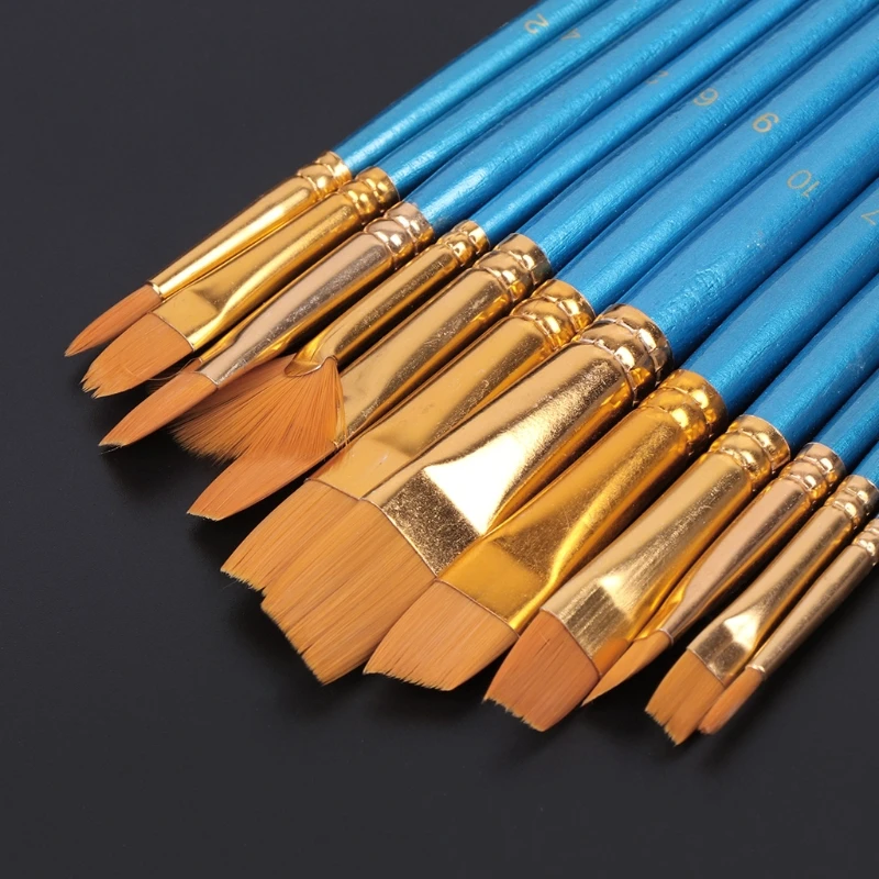 

Y1UB 14Pcs Acrylic Artist Paint Brush Oil Watercolor Painting Nylon Hair Palettes Set