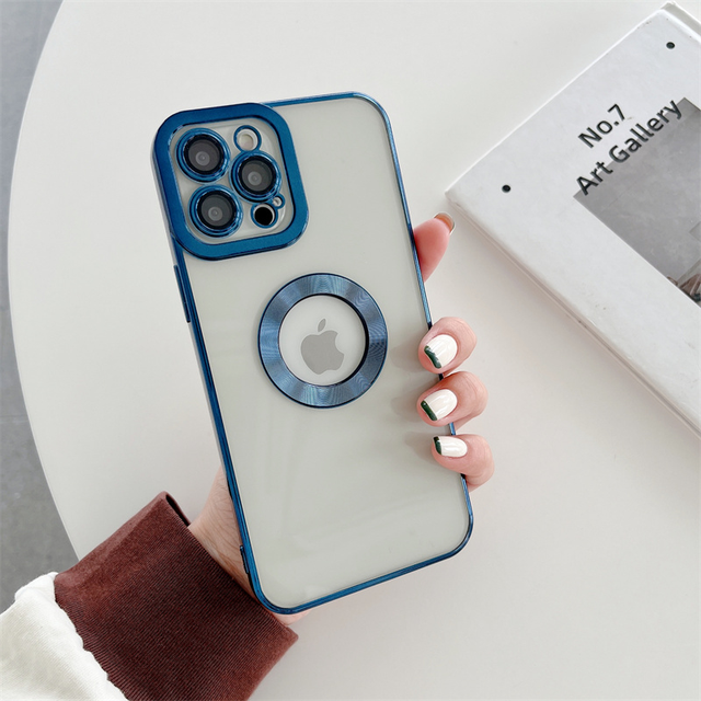 Transparent Plating Logo Hole Case for iPhone 13 Pro Max Glass Camera Protector for iPhone 11 12 Pro Max Xs 7 8Plus Cover