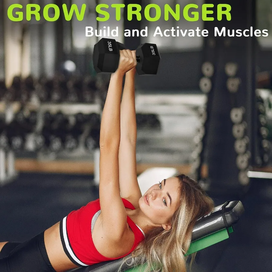 Rubber Encased Exercise & Fitness Hex Dumbbell, Hand Weights with Anti-Slip Metal Handle for Home Gym,35LB Single