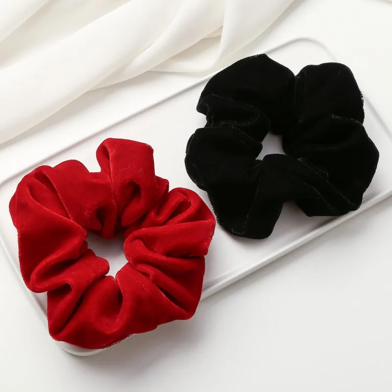 High Quality Soft Red Velet Hair Scrunchies for Girls Elastic Hairties Hair Accessories new large bow baby headband velet soft bowknot girl accessories hair solid messy bows toddler headbands baby head wraps turban