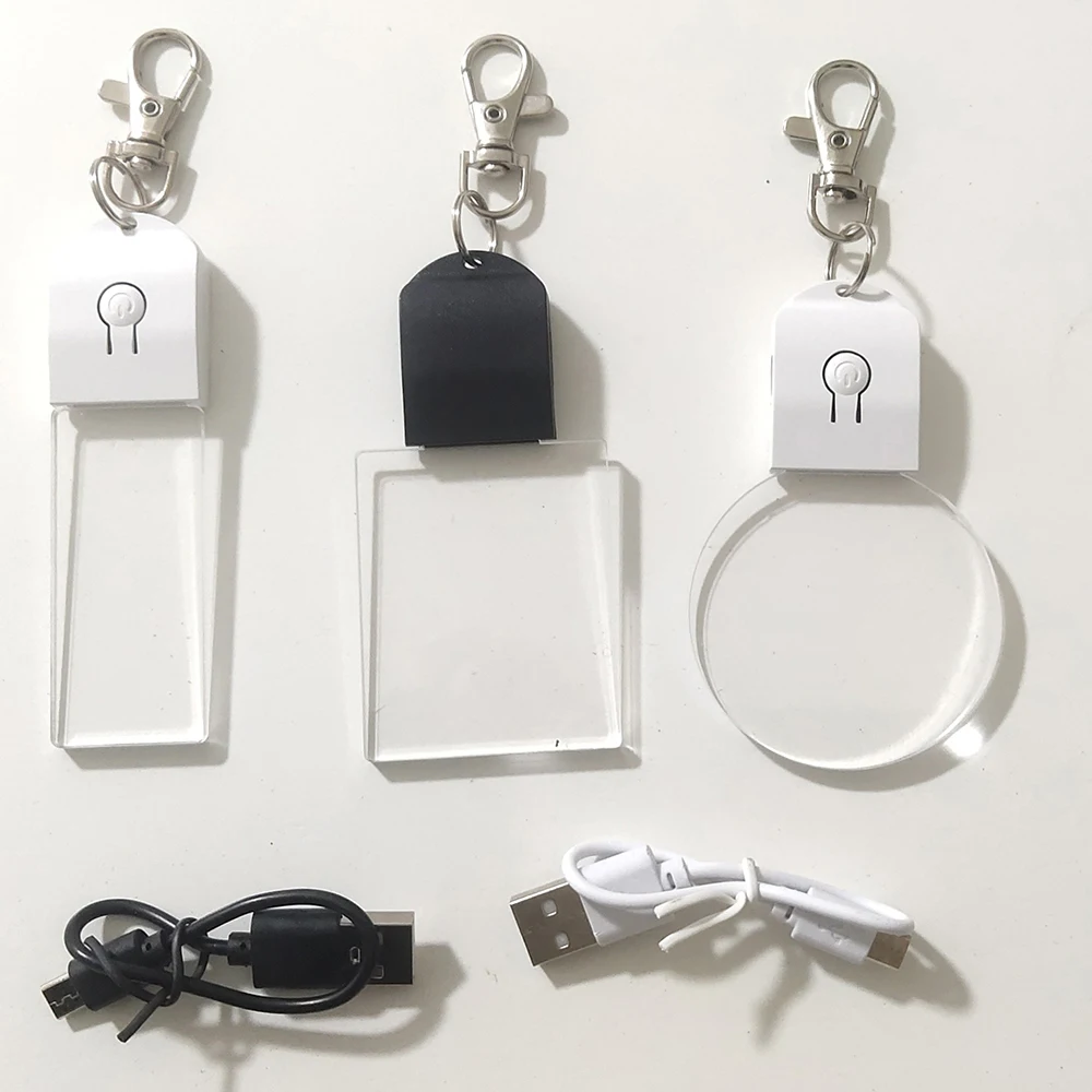 10Pcs Led 3D Blank Acrylic Keychain RGB Colorful Night Light Key Pendant Lamp Christmas Gift DIY Key Ring Rechargeable Light 2