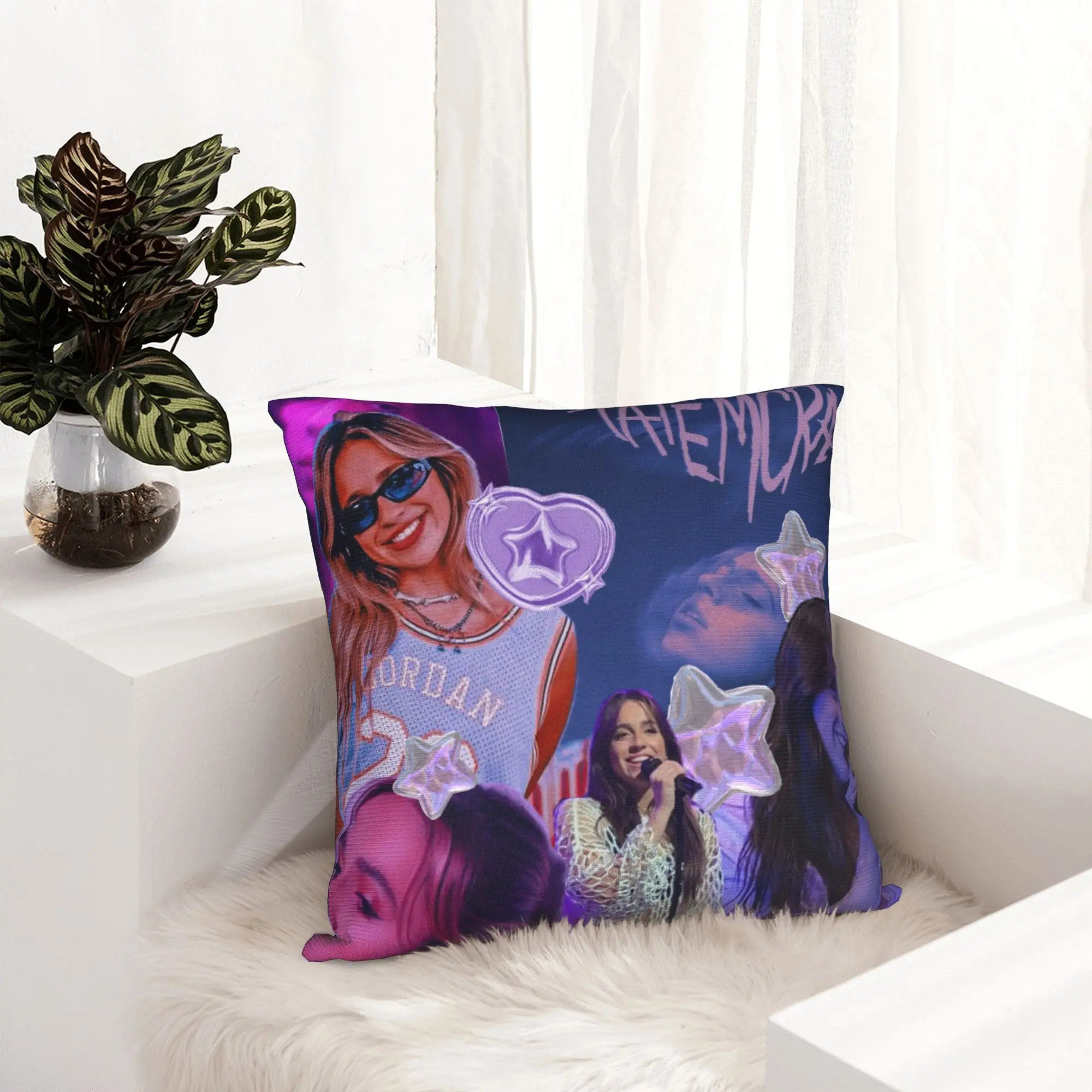 Decorative Pillowcase Featuring Pop Singer Tate McRae - Square Style Multi-Size