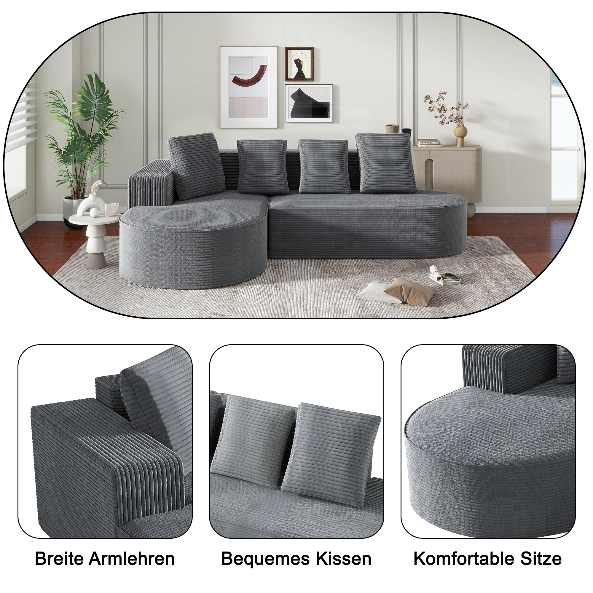 Vollständig komprimiertes, knochenloses Sofa, keine Montage erforderlich, modulares Kombinationssofa, modernes Cloud-Style-Kombinationssofa mit tiefer Sitzfläche – Detail 2