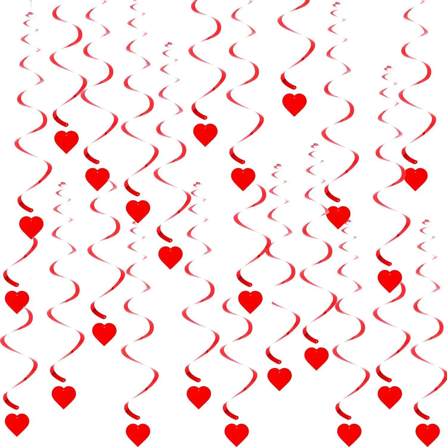 6pcs Shiny Foil Valentine's Day Heart Streamers Red Hanging Heart Swirl