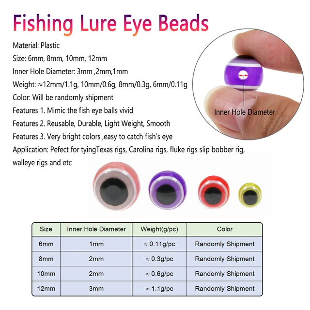 10Pcs Fish Eye Fishing Beads 4/5/6/8/10/12mm Mixed Color Luminous Carolina  Rigs Taxes Kit Bass Tackle